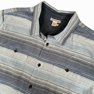 Carbon 2 Cobalt Button Up Shirt Mens Large Blue Gray‎ Stripe Short Sleeve Cotton